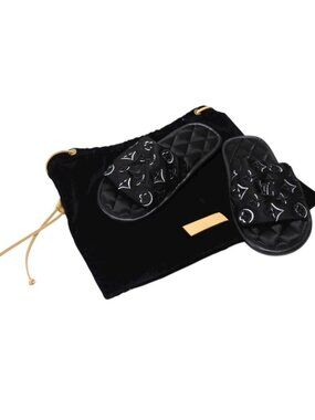 Louis Vuitton Homey Line Room Shoes Slippers Monogram Satin Canvas Black